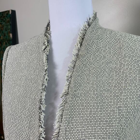 Ann Taylor Size 8 Long Sleeve Lined Tweed Frayed Open Lady Jacket Cream Beige - Picture 9 of 13